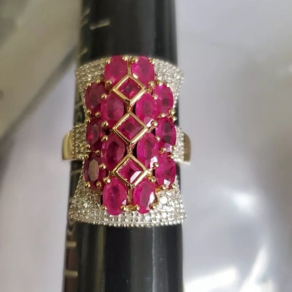 Watch Video / Heirloom 14K Gold Ruby and Diamond Cocktail Ring - Picture 6 of 12